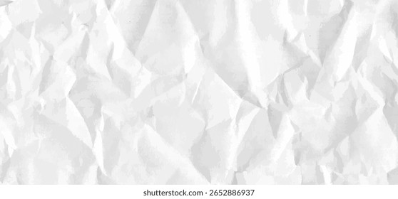 Crumpled grey paper texture. Abstract light background with wrinkled cardboard texture. Vector illustration horizontal fold crumpled empty white paper template for posters and banners