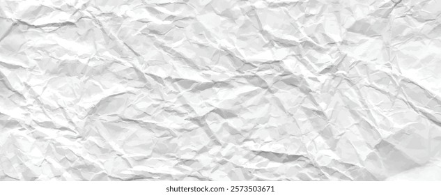 Crumpled grey rice paper texture. Abstract light background with wrinkled cardboard texture. Vector illustration horizontal fold crumpled empty white paper template for posters and banners