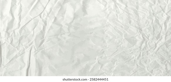 Crumpled grey rice paper texture. Abstract light background with wrinkled cardboard texture. Vector illustration horizontal fold crumpled empty white paper template for posters and banners.