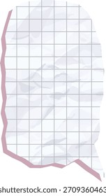 Bolha de fala de papel de grade amassada com bordas rasgadas e dobras sutis, linha de trabalho limpa e sombreamento plano. Forma de diálogo irregular em textura de nota quadrada, superfície enrugada. Ilustração de vetor de desenhos animados