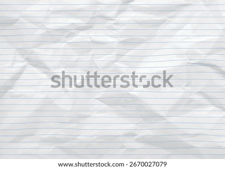 Crumpled lined paper texture. Realistic crumpled notebook paper background. Horizontal wrinkled empty notepad or copybook striped sheet. Vector illustration.