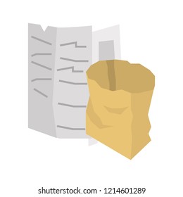 Crumpled newspaper and paper package color vector icon. Flat design