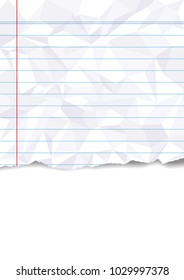 crumpled note paper with torn edges on white background, blend shadow, vector background