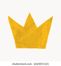 Crumpled notebook paper sticker in a crown geometric shape with jagged torn edges on white background. Halftone collage element with gritty details.