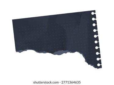 Crumpled paper angle sheet with realistic crumple grunge dot grid texture. Wrinkled torn ripped edges black paper damaged holes isolated side. Vector reminder blank note notebook corner leaf.