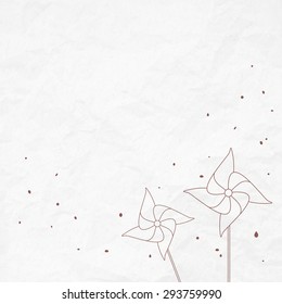 Crumpled paper background with a pinwheels. Vector template