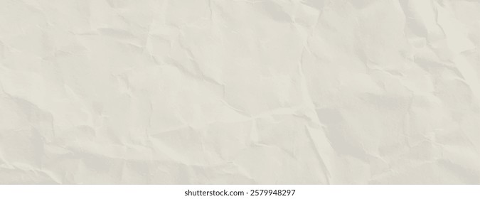 Crumpled paper background with a textured, off-white color. The background is soft and off-white, giving a subtle, artistic feel. Paper texture background vector. White background.