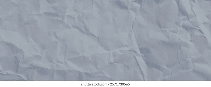 Crumpled paper background with a textured, wrinkled style. The background is light gray, with a soft gray color throughout. Paper texture background vector. Gray background.