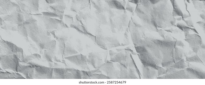 Crumpled paper background with a textured, wrinkled style. The background is white, with a white color and uneven surface. Paper texture background vector. White background.