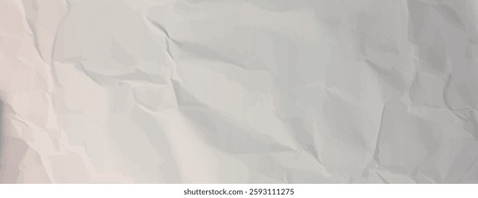 Crumpled paper background with a white and gray color scheme. The background features a textured, wrinkled white and gray appearance. Paper texture background vector. Gray background.