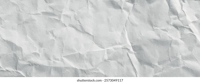 Crumpled paper background with a white background. The texture is rough and uneven, creating a white, textured appearance. Paper texture background vector. White background.