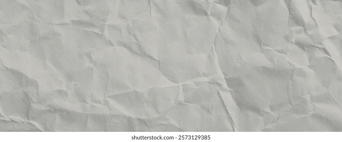 Crumpled paper background, white and textured. The background features a white color with a wrinkled, paper-like texture. Paper texture background vector. Gray background.