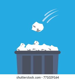 Crumpled paper ball being thrown into the trash bin-vector