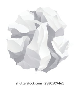 Crumpled paper ball icon. Realistic garbage, bad idea symbol, crushed piece of paper. Throw rumple grunge sheet. Mistake in document. Realistic wrinkled page