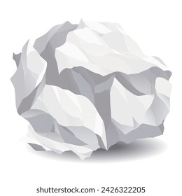 Crumpled paper ball icon. Realistic garbage, bad idea symbol, crushed piece of paper. Throw rumple grunge sheet. Mistake in document. Realistic wrinkled page