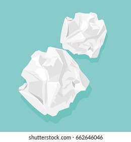 Crumpled paper ball vector illustration isolated on blue background