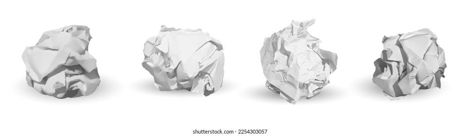 crumpled paper balls and metal garbage isolated on white