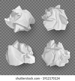 Crumpled paper balls. Realistic garbage bad idea symbols crushed piece of papers decent vector templates collection