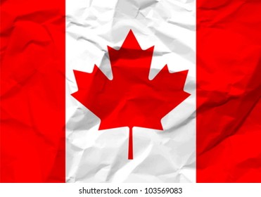 Crumpled paper Canada flag textured background. Vector illustration.