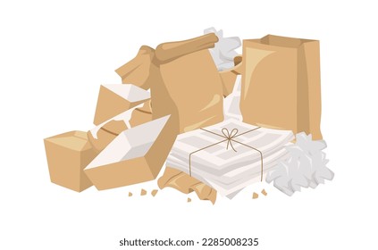 Icono plano de la basura de cartón de papel en bruto Ordenación y utilización de desechos. Ilustración del vector