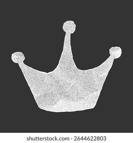 Crumpled paper crown design on dark background. Sticker with jagged torn edges, dotted gritty texture, royalty halftone element.