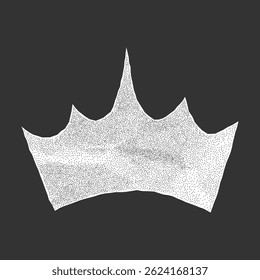 Crumpled paper crown silhouette on dark background. Sticker notebook sheet with jagged torn edges, gritty dotted texture, royal halftone element.