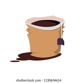 A crumpled paper Cup with black tea inside.