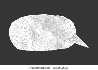 Crumpled paper dialogue balloon, ideal for banners. Halftone effect, gritty dotted texture and torn jagged edges of a notebook sheet.