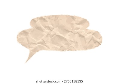 Crumpled paper double speech bubble featuring vintage parchment texture. Retro note chat ball craft background. Cutout school collage element for comic news social box. Winkled carboard texture bg