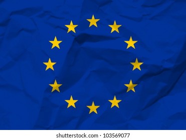 Crumpled paper European union flag textured background. Vector illustration.