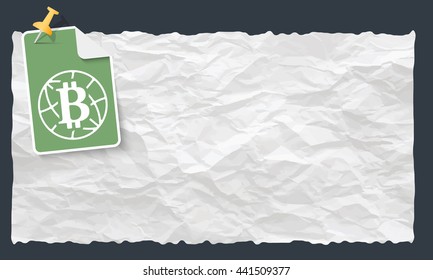 Crumpled paper and globe and bit coin symbol