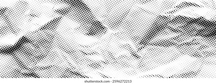 Crumpled paper halftone texture. Dotted rough wrinkled background. Old creased paper page wallpaper. Comic pop art grain overlay. Aged damaged gritty page in cartoon style. Vector crumpled surface