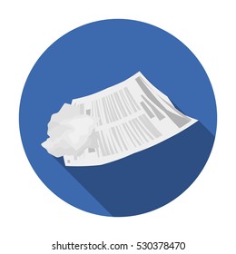 Crumpled paper icon in flat style isolated on white background. Trash and garbage symbol stock vector illustration.