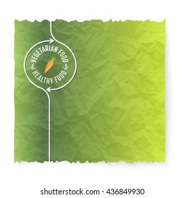 Crumpled paper and icon with the words vegetarian food