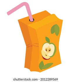 Crumpled paper juice box with a straw. Vector stock illustration in cartoon style. svg