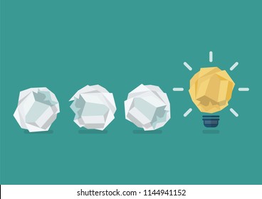 Crumpled paper light bulb with crumpled paper balls. Vector illustration - Shutterstock ID 1144941152
