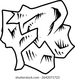Crumpled paper line drawing illustration  