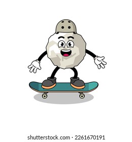 crumpled paper mascot playing a skateboard