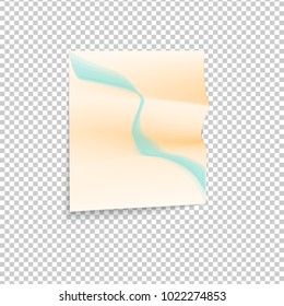 Crumpled paper note with blue brushstroke and realistic shadow isolated on transparent background. Modern vector template illustration. Grey mesh for easy color change.