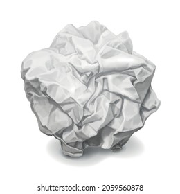 Crumpled paper, realistic wrinkled paper ball isolated vector,