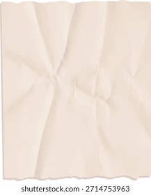 Hoja de papel arrugado con pliegue suave, superficie arrugada y borde desgarrado renderizado en sombreado de dibujos animados limpio. Símbolo de desorden, reciclaje, chatarra, borrador y arte retro. Ilustración vectorial de dibujos animados.