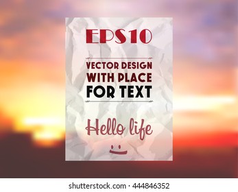 Crumpled paper with space for text on the background of nature.