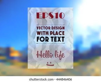 Crumpled paper with space for text on the background of nature.