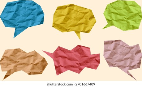 Crumpled Paper Speech Bubble and Thought Balloon Vector Set