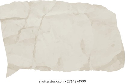 Zerknitterte Sprechblase aus Papier mit zerrissener Textur, rauer Kante und zerknitterten Falten, einzeln für Nachricht oder Zitat. Symbol des Dialogs, Retro-Note, Schrott Gedanken. Cartoon, Vektorgrafik.