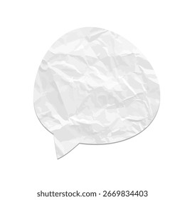 Burbuja de discurso de papel arrugado. Icono de chat de papel arrugado blanco sobre fondo transparente. Elemento de diseño de Vector de textura realista para mensajes, comunicación o proyectos de scrapbooking.