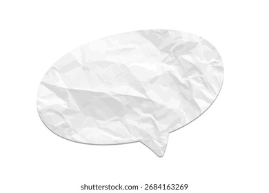 Burbuja de discurso de papel arrugado. Icono de chat de papel arrugado blanco sobre fondo transparente. Elemento de diseño de Vector de textura realista para mensajes, comunicación o proyectos de scrapbooking.