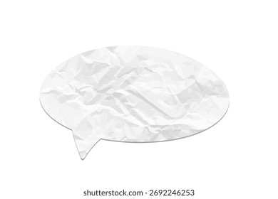 Burbuja de discurso de papel arrugado. Icono de chat de papel arrugado blanco sobre fondo transparente. Elemento de diseño de Vector de textura realista para mensajes, comunicación o proyectos de scrapbooking.
