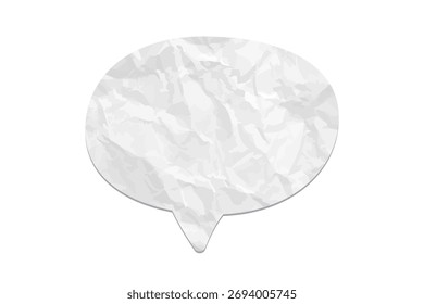 Burbuja de discurso de papel arrugado. Icono de chat de papel arrugado blanco sobre fondo transparente. Elemento de diseño de Vector de textura realista para mensajes, comunicación o proyectos de scrapbooking.