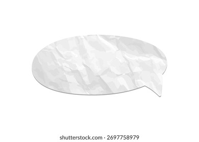 Burbuja de discurso de papel arrugado. Icono de chat de papel arrugado blanco sobre fondo transparente. Elemento de diseño de Vector de textura realista para mensajes, comunicación o proyectos de scrapbooking.